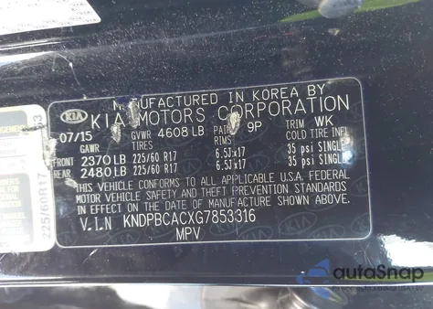 2016 Kia Sportage Lx z USA, uszkodzony, nr VIN KNDPBCACXG7853316